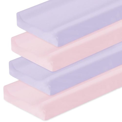 Changing Pad Cover for Girls 4 Pack, Baby Fitted Changing Table Cover Sheets, Soft Breathable for 32"x16" Diaper Change Table Pad, Bassinet Sheets Neutral - Pink and Violet