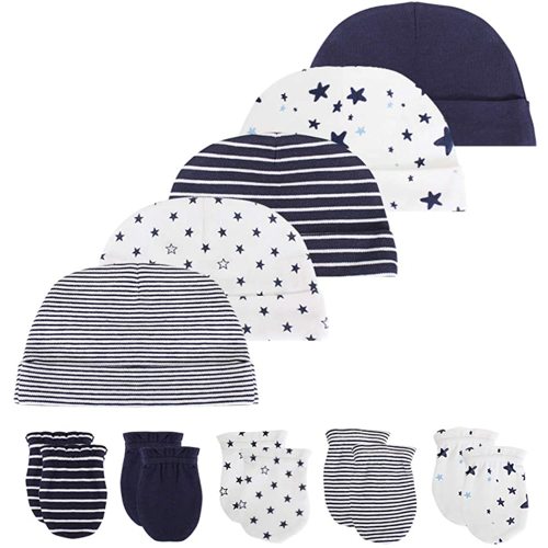 Baby Soft Cotton Organic Cap and Mitten Set Sunny Hats for Hospital Baby Boy and Girl(0-6 Months)