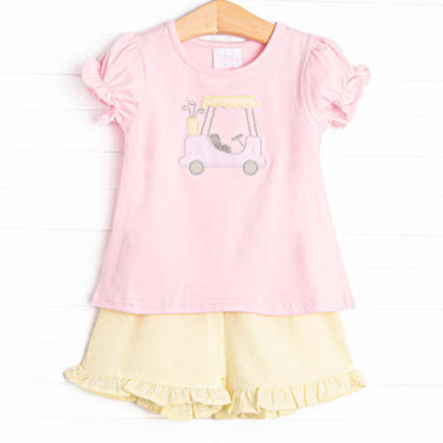 Country Clubin' Applique Ruffle Short Set, Pink – Stitchy Fish