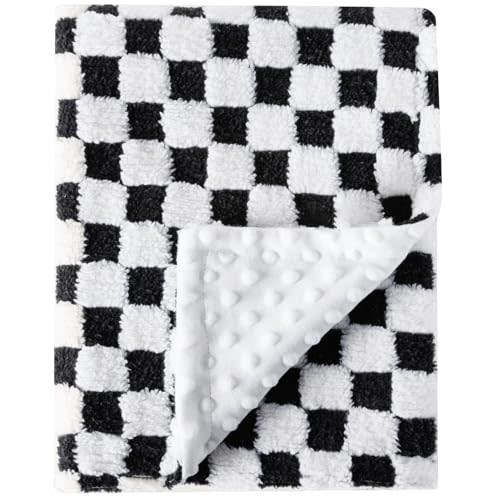 Soft Checkered Baby Blankets for Unisex Girls or Boys Breathable Gender Neutral Nursery Double Layer Blankets with Dotted Backing for Newborn Toddlers (30” X 40”)