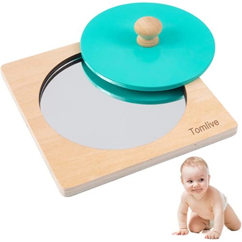 Amazon.com: Baby Tummy Time Mirror, Montessori Toys for Babies 0-6-12 Months, Wooden Peekaboo Knob Puzzle, Sensory Development Toys for Infant Toddler, Best Baby Boys Girls Gift Idea(Blue) : Toys & Games