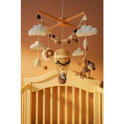 Hot Air Balloon Baby Mobile, Jungle Safari Crib Mobile, Handmade Crochet Animal Mobile, Boho Nursery Decor for Baby Boy or Girl