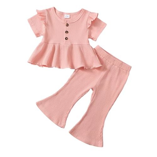 Baby Girl Clothes Toddler Girl Cotton Outfit Rib Long Sleeve Shirt Top Solid Pants Infant Girls Set