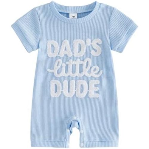 Sejardin Newborn Infant Baby Boy Summer Jumpsuit Letter Embroidery Short Sleeve Crew Neck Romper Waffle Outfit