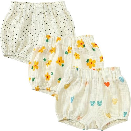 3PC Shorts Set Newborn Baby Girls Boys Pants Cotton Linen Blend Cute Floral Bloomers Triangle Shorts