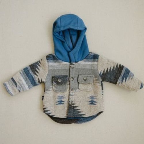 Kids Aiden Long Sleeve Hooded Jacket Blue 6-12M - Olive + Scout