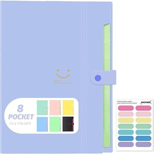 Expanding File Folder, 8 Pockets Accordion File Organizer, A4 Letter Size Paper Document Receipt Organizer Accordian Filing Folder for Classroom, Home, Office and Travel(Purple)