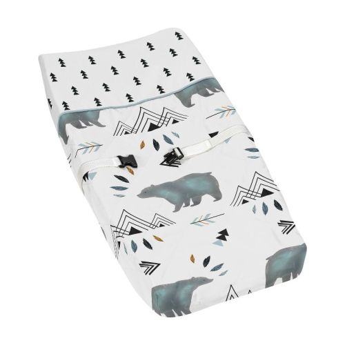 Sweet Jojo Designs Changing Pad Cover Boy Bear Mountain Blue Black and White