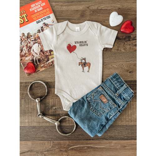 Wranglin' Hearts Bodysuit (Baby) - Stone