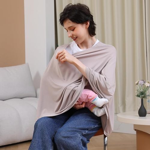 Multi-use Nursing Cover for Breastfeeding, 360°Full Coverage Nursing Poncho, Rayon Soft & Breathable Breastfeeding Cover up (Smooth Rayon, Warm Taupe)