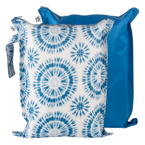 Tiny Twinkle MESS-proof Waterproof Wet Dry Bag | 2 Pack Reusable for Swimsuits, Gym & Baby Clothes | Leakproof Wet Clothes Bag, Beach Travel Essentials (Blue Tie Dye)