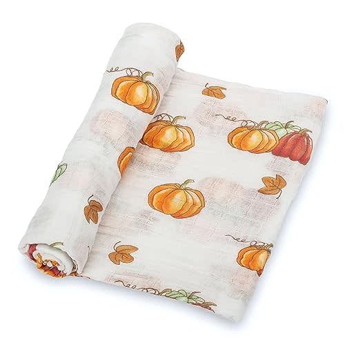 LollyBanks Baby Blanket, 100% Cotton Muslin Swaddle Blankets for Boys and Girls, Large 47 x 47 Inches Newborn Blanket, Soft and Breathable Baby Swaddle, Newborn Essentials, Registry (Pumpkin Print)
