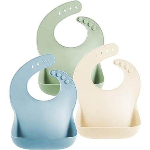 Cutebe 3 Pcs Silicone Bibs for Babies and Toddlers,Soft Adjustable Baby Bibs for Eating, Silicone Bib