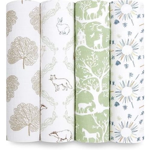 aden + anais Essentials Muslin Swaddle Blankets for Baby Girls and Boys, Newborn Receiving Blanket for Swaddling, 100% Cotton Baby Swaddle Wrap, 4 Pack, Harmony