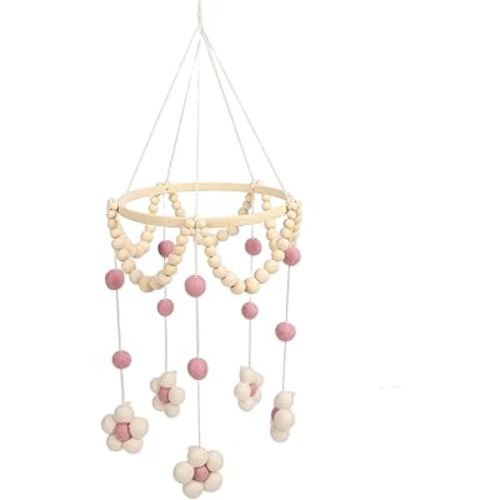 Baby Crib Wind Chimes, Boho Nursery Decor Mobile for Bassinet, Gender Neutral Hand Crocheted Mobile for Infant Bedroom Hanging, Felt Daisy Flower Mobiles Newborn Gift Promote Sleep (Pink, 1)
