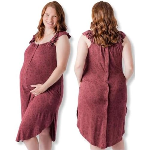 Kindred Bravely Labor and Delivery Gown, 3 in 1 Hospital Gowns for Women Labor Delivery, Ruffle Straps