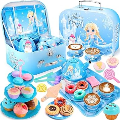 INNOCHEER Tea Party Set for Toddler Girl Toys, Frozen Toys for Girls Gifts, Tea Sets for Toddlers 3-5, Pretend Play for Toddlers, Birthday Christmas Princess Gifts for 3 4 5 6 7 + Year Old Girl
