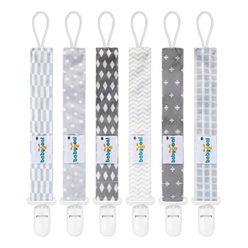Babygoal Neutral Pacifier Clips, 6 Pack Binky Paci Holder and Leash for Boys and Girls Fits for Most Pacifier, Binkie Styles & Baby Teethers & Toys and Gift 6PS09