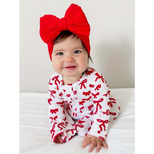 Red Bows / Organic Pointelle 2-Way Zip Footie