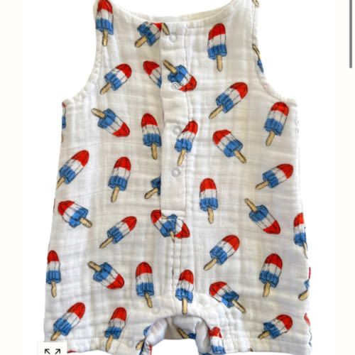 Muslin Shortie Romper, Red, White & Blue Popsicle – SpearmintLOVE