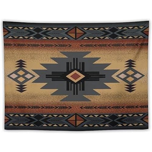 Aztec Tapestry, Southwestern Native Tribal American Ethnic Pattern Western Boho Geometric Wall Hanging for Room Tapestry Living 60"x40"