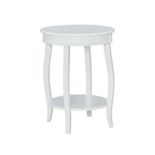 Linon Wren Round Wood End Table with Shelf in White