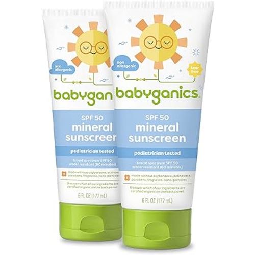 Babyganics SPF 50 Baby Sunscreen Lotion UVA UVB Protection | Water Resistant |Non Allergenic, 6 Fl Oz (Pack of 2)