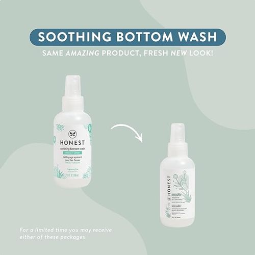 The Honest Company Soothing Baby Bottom Wash | Gently Cleanses + Refreshes | Naturally Derived, Non-Irritating, Made with Aloe | 5 fl oz - Soothing Bottom Wash