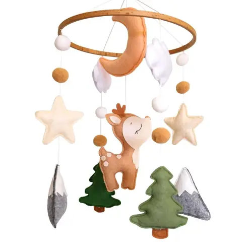 Woodland Baby Crib Mobile, Deer Baby Mobile for Crib Boys & Girls, Fawn Nursery Mobile, Forest Theme Baby Nursery Decor, with Moon, Stars, Trees & Mountains