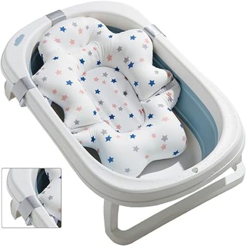 3D Breathable Mesh Baby Bath Pillow Stable Support for Newborns Adjustable Strap Soft Polyester Material (White)