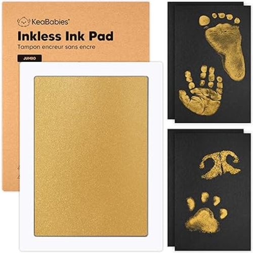 1-Pack Inkless Baby Hand and Footprint Kit - Mess Free Ink Pad for Newborn Keepsake, Dog Nose & Paw Print Kit, Clean Touch Ink Pad for Baby Hand & Footprints, Ideal Mother's Day Gifts (Gold, Jumbo)