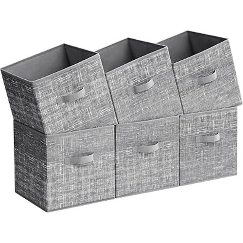 SONGMICS Storage Cubes, 11.8-Inch Non-Woven Fabric Bins with Double Handles, Set of 6, Closet Organizers for Shelves, Foldable, for Clothes, Cattail Gray UROB030G01
