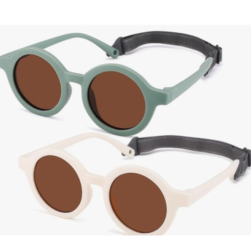 NULOOQ Bendable Polarized Baby Sunglasses with Strap Round Flexible for Infant Newborn & Toddler Age 0-24 Months