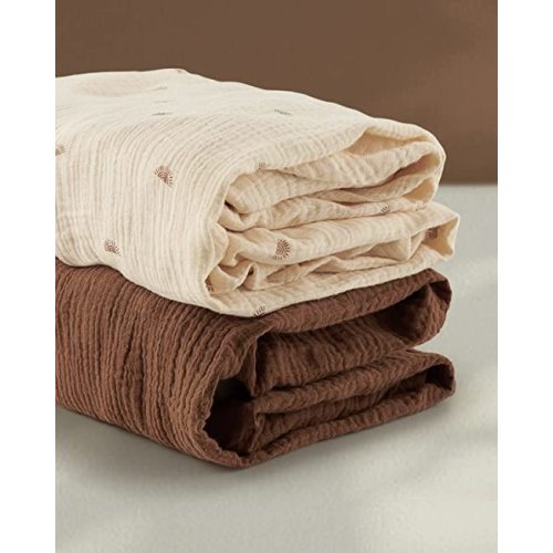 Blissful Diary Muslin Bassinet Sheets for Baby Girls Boys, Boho Soft Cotton Fitted for Oval Hourglass Rectangle Mattress, 2 Pack(Sunshine&Brown) - Sunshine & Brown - Bassinet Sheets 2 Pack