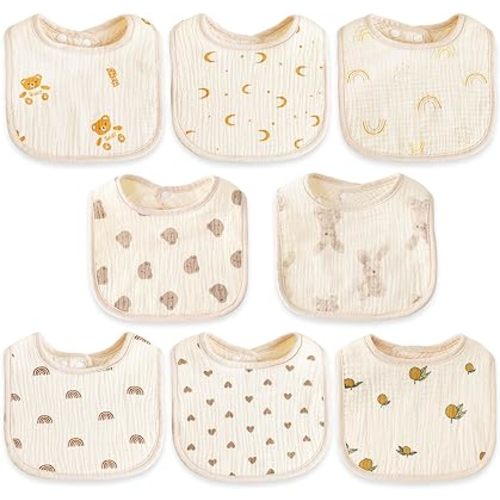 DOSMINE 6 Pack Muslin Baby Drooling Bibs Unisex Soft & Absorbent Multi-Layer Baby Bibs for Drooling and Teething Boys Girls