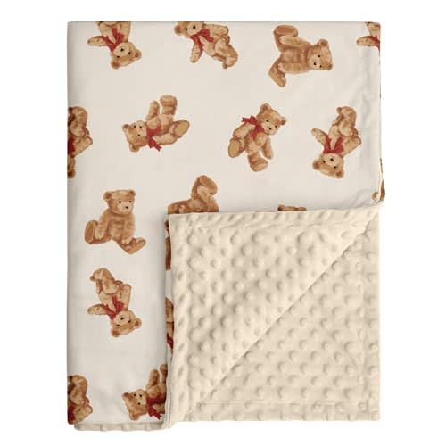 Bear Minky Baby Blanket, Ultra Soft Cozy Nursery Blanket for Unisex Boys Girls, Fluffy Toddler Infant Newborn Warm Nursery Bed Blankets for Crib Stroller or Carseat, 30”×40”, Beige