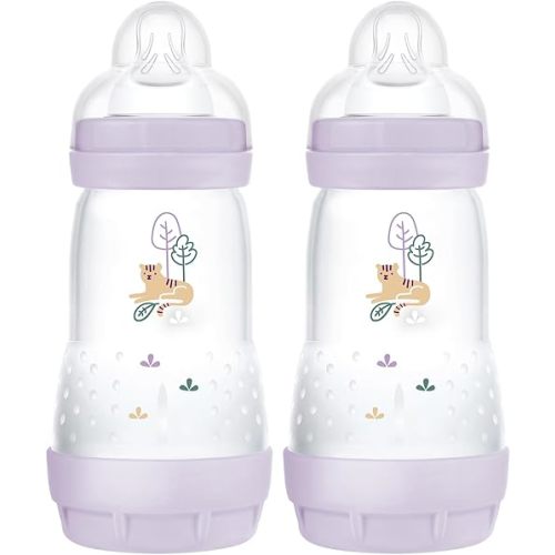 MAM Easy Start Matte Anti-Colic Baby Bottles, 9 oz (2 Count), Medium Flow Nipples, Baby Girl, 2 Count