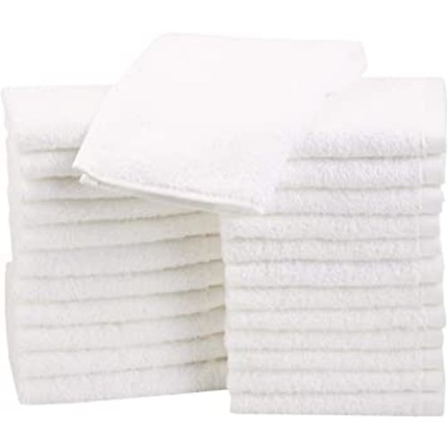 Amazon Basics Fast Drying Bath Towel, Extra Absorbent, Terry Cotton Washcloth, 12 x 12 Inch, White - Pack of 24
