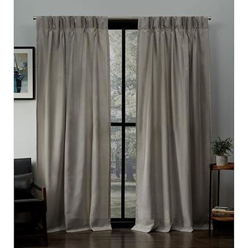 Light Filtering Pinch Pleat Curtain Panel Pair, 96" Length (Beige)