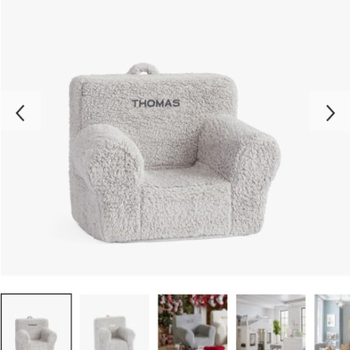 My First Anywhere Chair®, Gray Cozy Sherpa Slipcover Only:  Copperplate (Style 100) Text: "THOMAS", Aged Charcoal (XA)