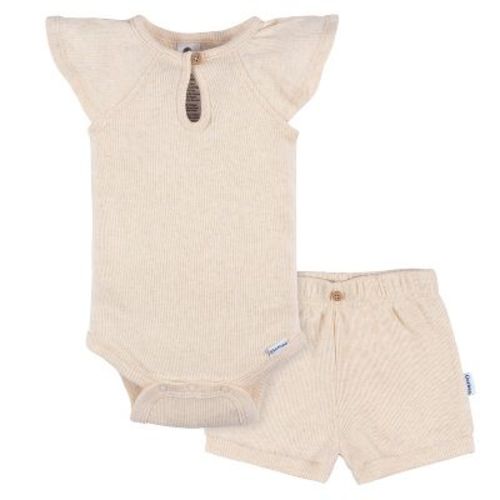 Gerber Baby Girls' 2-pack Bodysuit And Shorts Set, Light Oatmeal Heather, 0-3 Months