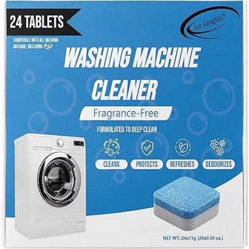 Air Jungles Washing Machine Cleaner Tablets 24 Count, Fragrance Free, Deep Cleaning Laundry Washer Drum and Tub, Compatible with Front and Top Load Washer, 12 Month Supply