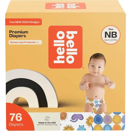 Hello Bello Premium Diapers Size NB, Safari Squad & Shine and Dandy Designs, 76ct Club Box