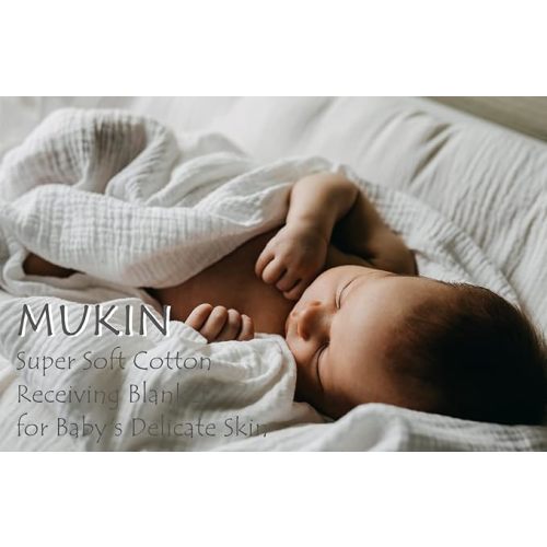 MUKIN Baby Bath Towels, Super Soft Cotton Receiving Blanket for Baby's Delicate Skin,2Pack Swaddle Blanket for Newborns Toddlers Boy Girl,Baby Registry as Shower (White+White) - White+white