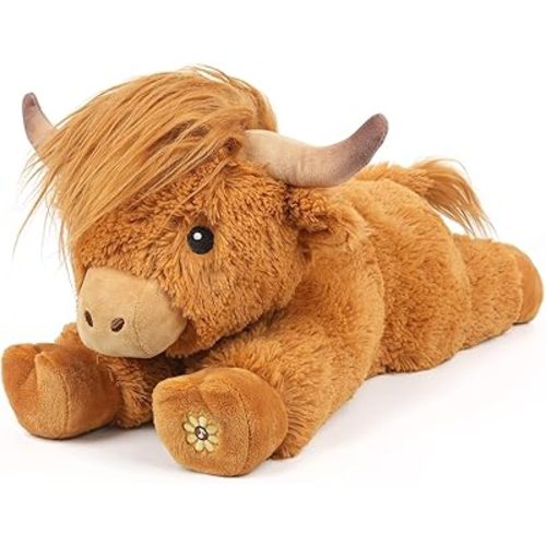 Highland Cow Stuffed Animal with Mooing Sound, Adorable Fluffy Plush Stuffed Animals Highland Cattle, Cute Soft Plushie Toys for Kids Adults & Children Gift (Boys, Girls), 14 Inches