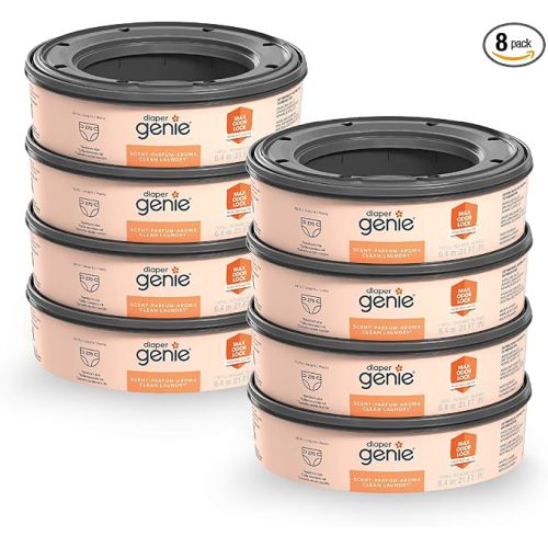 Diaper Genie Bags Refills 270 (Pack of 8) Clean Laundry Scent | Diaper Pail Refills with Max Odor Lock | Holds up to 2160 Newborn Diapers
