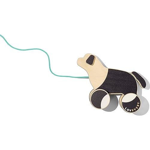 LOVEVERY |The Pull Pup | Wooden Push Pull Toy, Black/White/Natural Wood, Sustainable Toy for Toddler, Ages 18+ Months