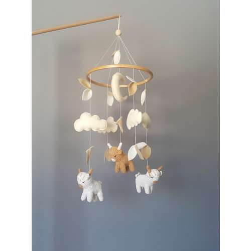 Baby Crib Mobile, Highland Cow Mobile, baby mobile neutral, Crochet Mobile, Hochlandkuh Mobile, Gehäkeltes Nursery Decor