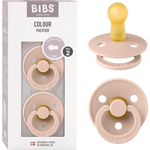 BIBS Pacifiers Colour Collection | Natural Rubber Baby Pacifier | Set of 2 BPA-Free Soothers | Made in Denmark | 6+ Months (Pack of 2) | Blush
