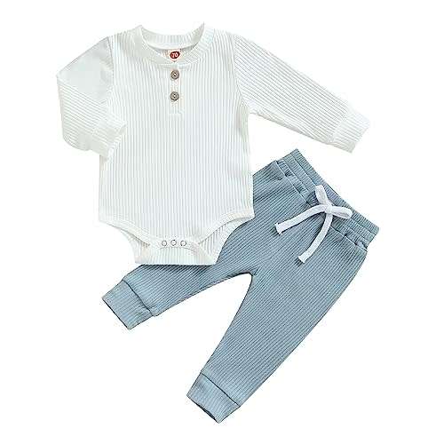 Newborn Baby Boy Girl Clothes Ribbed Knitted Long Sleeve Romper Pants Solid Cotton Infant Fall Winter Outfits 2Pcs